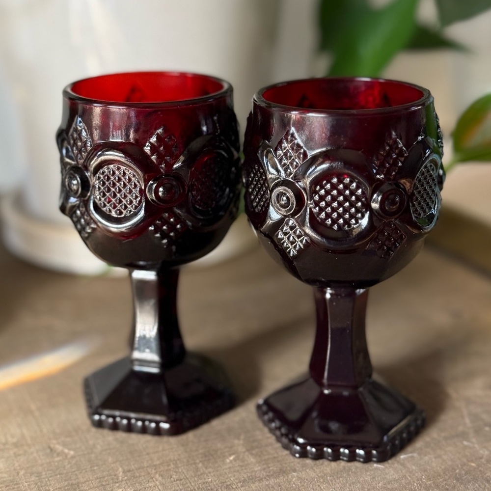 Vintage Avon Ruby Red 1876 Cape Cod Small Goblets Set of Two